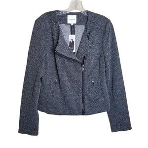Catharine Malandrino Moto Jacket Medium Cross Over Blazer Full Zip Heather Gray